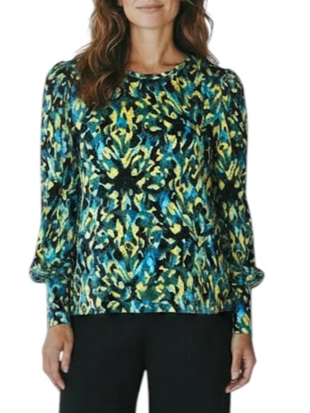 Chico's Ikat Velvet Long Sleeve Blouse Top Size L